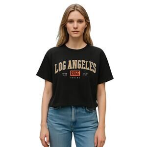 Los Angeles Graphic Tee Crop Top Women's 2X Black Cotton Social Culture NEW NWOT